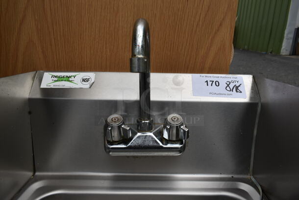 Regency 600HS17SP Stainless Steel Commercial Single Bay Wall Mount Sink w/ Side Splash Guards, Faucet and Handles. - Image 5 of 6