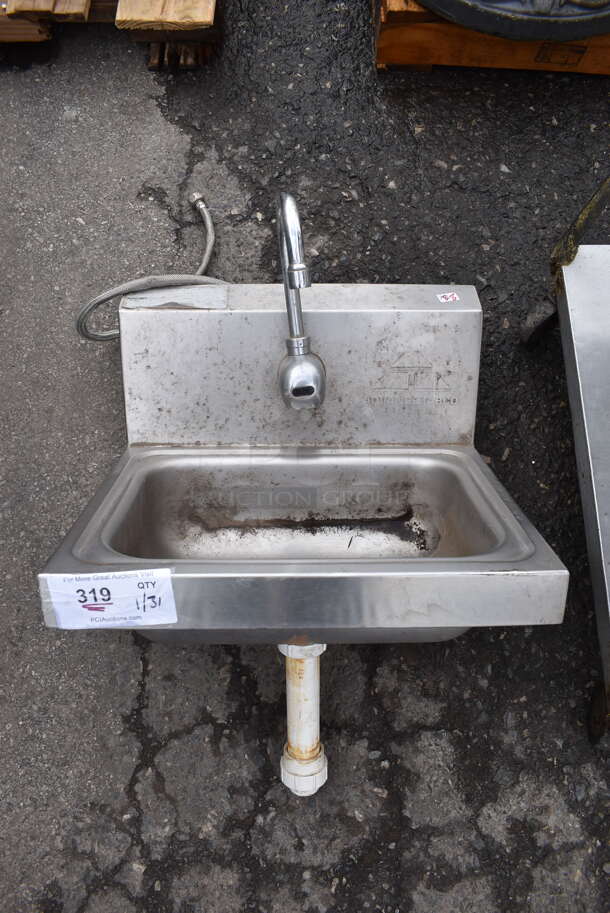 Stainless Steel Commercial Single Bay Wall Mount Sink w/ Faucet and Handles. 17x16x28