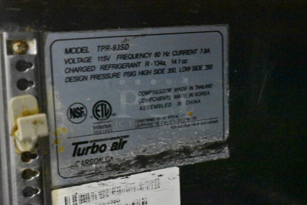 Turbo Air TPR-93SD Stainless Steel Commercial Pizza Prep Table w/ Over Shelf on Commercial Casters. 115 Volts, 1 Phase. Tested and Powers On But Does Not Get Cold - Image 11 of 11