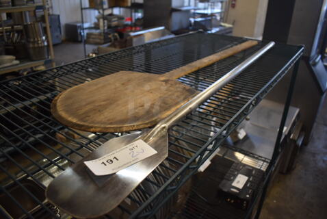2 Various Items; Wooden Pizza Peel and Metal Mixing Paddle. 42", 48". 2 Times Your Bid!