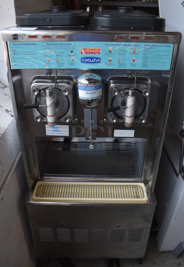 Taylor Model 342D-27 Stainless Steel Commercial Floor Style Air Cooled 2 Flavor Frozen Beverage Machine w/ Drink Mixer Attachment on Commercial Casters. 208-230 Volts, 1 Phase. 26x34x60 - Image 1 of 8