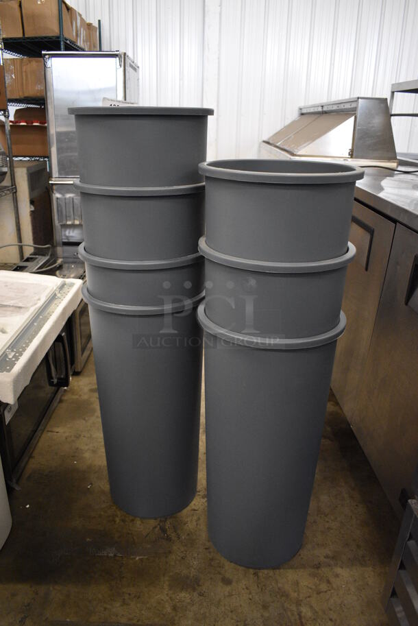 7 BRAND NEW! Rubbermaid Gray Poly Trash Cans. 13.5x13.5x28. 7 Times Your Bid!