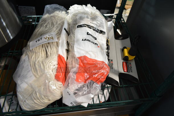 4 BRAND NEW SCRATCH AND DENT! Items Including 2 #24 Mop Heads, 2 Rubbermaid Hygen Mop Head Frames. 4 Times Your Bid!  - Image 1 of 8