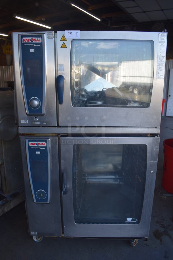2 2015 Rational Stainless Steel Commercial Combitherm Self Cooking Center Convection Ovens on Commercial Casters. Top Model: SCC WE 62. Bottom Model: SCC WE 102. 480 Volts, 3 Phase. 42x41x73. 2 Times Your Bid!  - Image 2 of 11