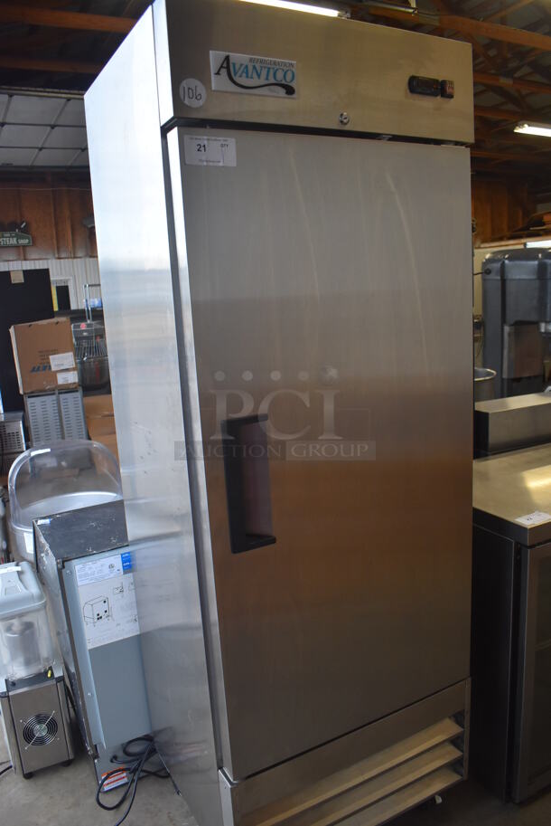 Avantco 178A19RHC Stainless Steel Commercial Single Door Reach In Cooler w/ Poly Coated Racks on Commercial Casters. 115 Volts, 1 Phase. 29x26x83. Tested and Working! - Image 3 of 6