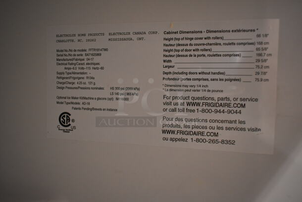 Electrolux FFTR1814TW0 Metal Cooler Freezer Combo Unit. 115 Volts, 1 Phase. Tested and Working! - Image 8 of 8