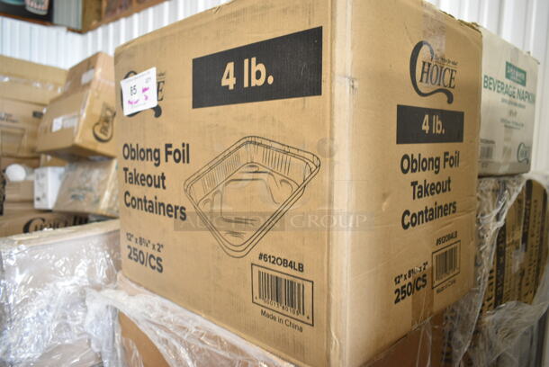 PALLET LOT of 30 BRAND NEW Boxes Including 2 Box 128HDLDBULK ChoiceHD Microwavable Translucent Plastic Deli Container Lid - 480/Case, 5002BNAPWH Choice 2-Ply White Beverage / Cocktail Napkin - 3000/Case, Choice Black Beverage Napkins, 612OB4LB Choice 4 lb. Oblong Foil Take-Out Container - 250/Case, 795PTOKFT1 Choice 4 5/8" x 3 1/2" x 2 1/2" Kraft Microwavable Folded Paper #1 Take-Out Container - 450/Case, 4 Box 130ROLLKFSSV Visions 17" x 17" Pre-Rolled Linen-Feel White Napkin and Silver Heavy Weight Plastic Cutlery Set - 100/Case, 500LFLAT Choice Clear Flat Lid with Straw Slot - 9, 12, 16, 20, and 24 oz. - 1000/Case, Bakers Lane Corrugated Cake Circles, Moist Towelettes, Choice Molded Fiber Cup Carrier, 4 Box 5013858HVY Lavex Hercules 55 Gallon 2 Mil 38" x 58" Low Density Heavy-Duty Black Can Liner / Trash Bag - 50/Case. 30 Times Your Bid! - Image 5 of 12