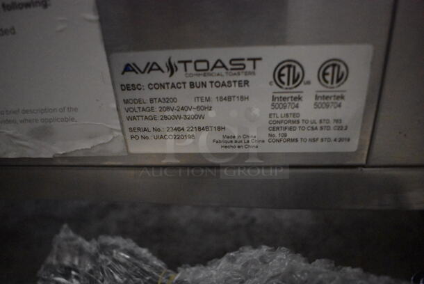 BRAND NEW SCRATCH AND DENT! AvaToast BT18H Stainless Steel Commercial Countertop Vertical Contact Conveyor Bun Toaster. 208/240 Volts, 1 Phase. 25x17x21. Tested and Working! - Image 5 of 6