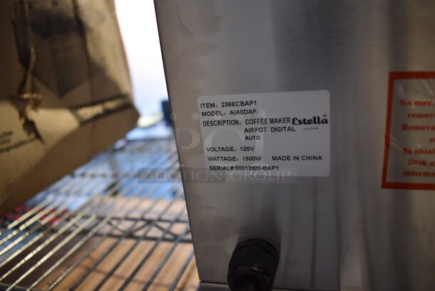 Estella AIA0DAF Stainless Steel Commercial Countertop Coffee Machine w/ Hot Water Dispenser. 120 Volts, 1 Phase. 8x21x22 - Image 5 of 5