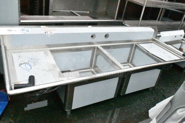 BRAND NEW SCRATCH AND DENT! Regency 600S22424218 Stainless Steel Commercial 2 Bay Sink w/ Dual Drain Boards. No Legs. Bays 24x24. Drain Boards 16.5x26 - Image 2 of 9
