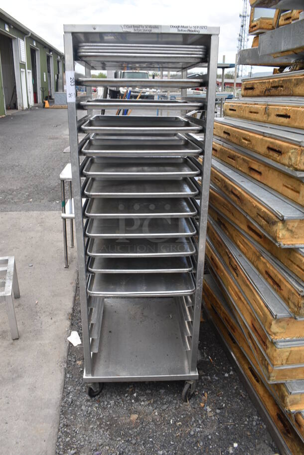 Metal Commercial Pan Transport Rack w/ 26 Full Size Metal Baking Pans on Commercial Casters. - Image 1 of 7