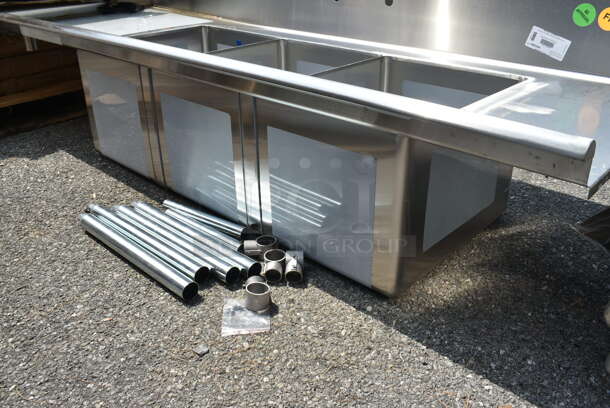 BRAND NEW SCRATCH AND DENT! Regency 600DDTS384LFT 16-Gauge 7' Soiled / Dirty Dish Table with 3-Compartment Sink - 16" x 20" x 14" Bowls - Left Drainboard - Image 4 of 10