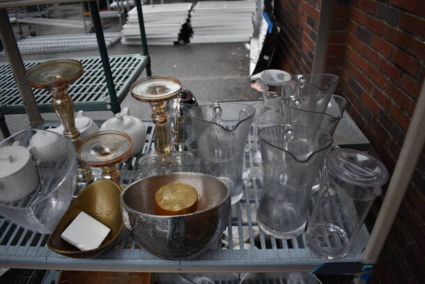 ALL ONE MONEY! Lot of 4 Tiers of Various Smallwares Including White Ceramic Plates, Pitchers. Does Not Include Shelving Unit - Image 4 of 7