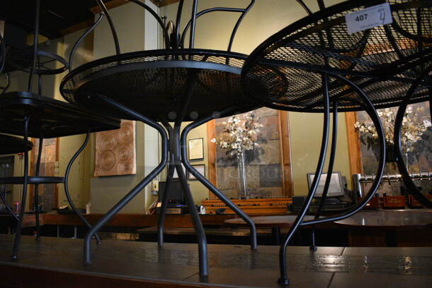 4 Metal Mesh Round Outdoor Patio Tables. BUYER MUST REMOVE. 42x42x27, 36x36x29. 4 Times Your Bid! (Susquehanna Ale House) - Image 3 of 3