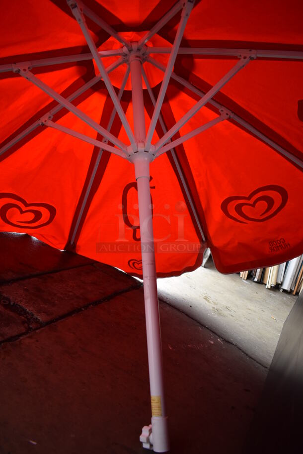 2 Red and White 8' Patio Umbrellas. 2 Times Your Bid! - Image 5 of 7