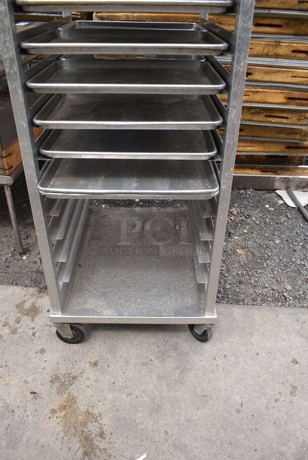 Metal Commercial Pan Transport Rack w/ 26 Full Size Metal Baking Pans on Commercial Casters. - Image 7 of 7