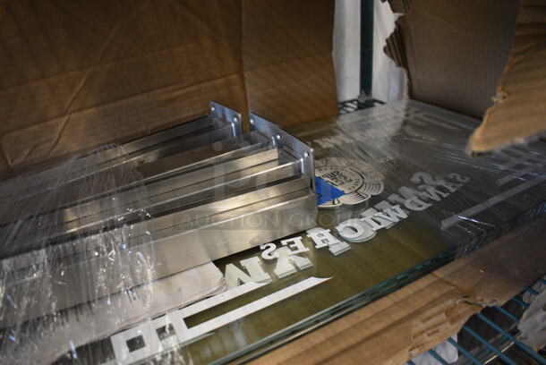 ALL ONE MONEY! Lot of Glass Panes and Metal Frame Pieces to Jimmy Johns Sneeze Guard. Includes 24x14, 31x14 - Image 3 of 4