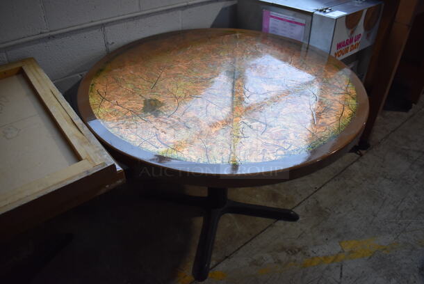 2 Leaf Patterned Round Tabletop on Black Metal Table Base. 42x42x29. 2 Times Your Bid! - Image 5 of 6