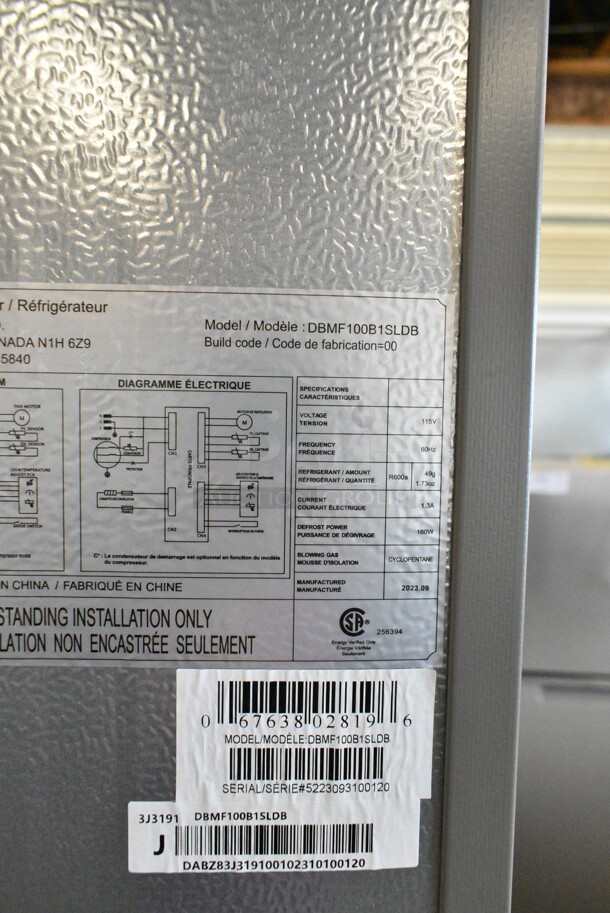 BRAND NEW SCRATCH AND DENT! Danby DBMF100B1SLDB 10 Cu. Ft. Bottom Mounted Stainless Steel Solid Two Door Reach-In Refrigerator / Freezer. 115 Volts, 1 Phase. Tested and Working! - Image 8 of 8