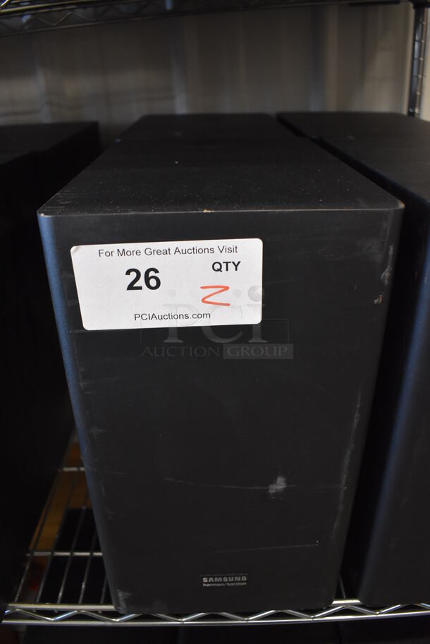 2 Samsung PS-WR65D Subwoofer Speakers. 110-120 Volts, 1 Phase. 8x12x14. 2 Times Your Bid! - Image 1 of 7