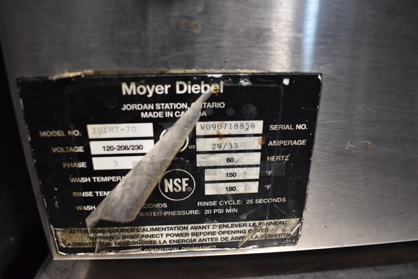Moyer Diebel 201HT-70 Stainless Steel Commercial Undercounter Dishwasher. 120-208/230 Volts, 1 Phase. 24x25x33.5 - Image 4 of 6