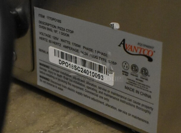 BRAND NEW SCRATCH AND DENT! Avantco 177DPO18S Stainless Steel Commercial Single Deck Countertop Pizza/Bakery Oven. Comes w/ Cooking Stone. 120 Volts, 1 Phase. Tested and Working! - Image 5 of 5