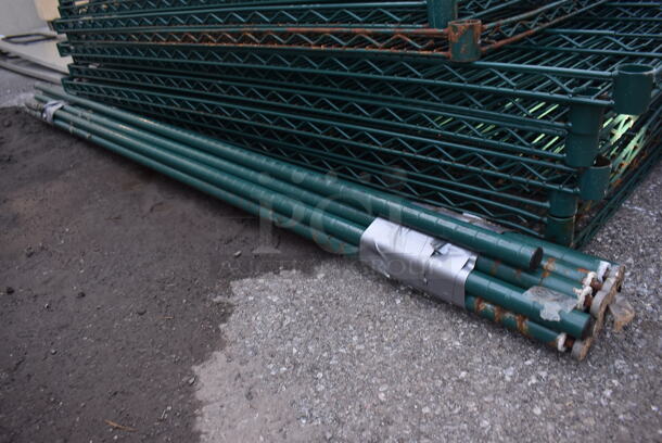 ALL ONE MONEY! Lot of 18 Green Finish Wire Shelves w/ 14 Green Finish Poles. Includes 24x36x1.5 - Image 4 of 5