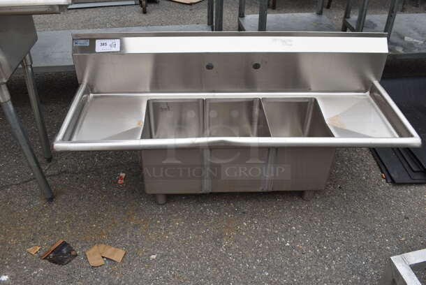BRAND NEW SCRATCH AND DENT! KoolMore SC101410-12B3 Stainless Steel Commercial 3 Bay Sink w/ Dual Drain Boards. No Legs. Bays 10x14x10. Drain Board 10x16x1 - Image 1 of 4
