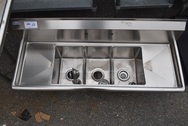 BRAND NEW SCRATCH AND DENT! KoolMore SC101410-12B3 Stainless Steel Commercial 3 Bay Sink w/ Dual Drain Boards. No Legs. Bays 10x14x10. Drain Board 10x16x1 - Image 4 of 4
