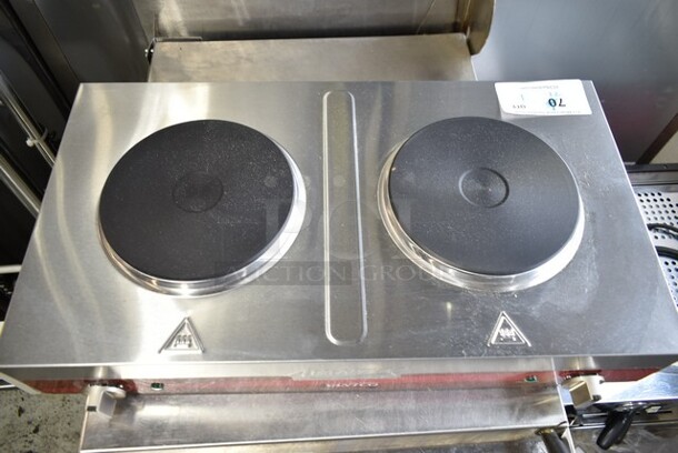 BRAND NEW SCRATCH AND DENT! Avantco 177EB202SBSA Double Burner Solid Top Stainless Steel Portable Electric Side-by-Side Hot Plate. 120 Volts, 1 Phase.  - Image 3 of 5
