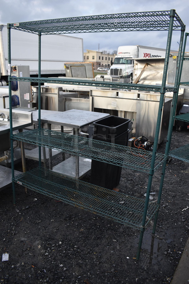 Green Finish 4 Tier Wire Shelving Unit. BUYER MUST DISMANTLE. PCI CANNOT DISMANTLE FOR SHIPPING. PLEASE CONSIDER FREIGHT CHARGES. 18x60x75 - Image 1 of 4