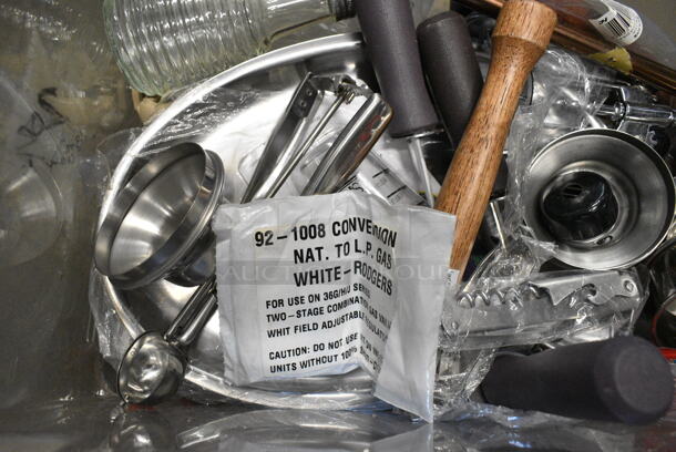 ALL ONE MONEY! Lot of Various Items Including Utensils and Pump in Clear Poly Bin.  - Image 7 of 9