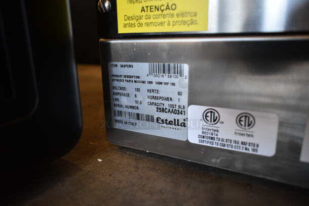 BRAND NEW SCRATCH AND DENT! Estella 348PEM9 Stainless Steel Commercial Countertop 9 lb. Pasta Extruder Machine. 120 Volts, 1 Phase.  - Image 8 of 12