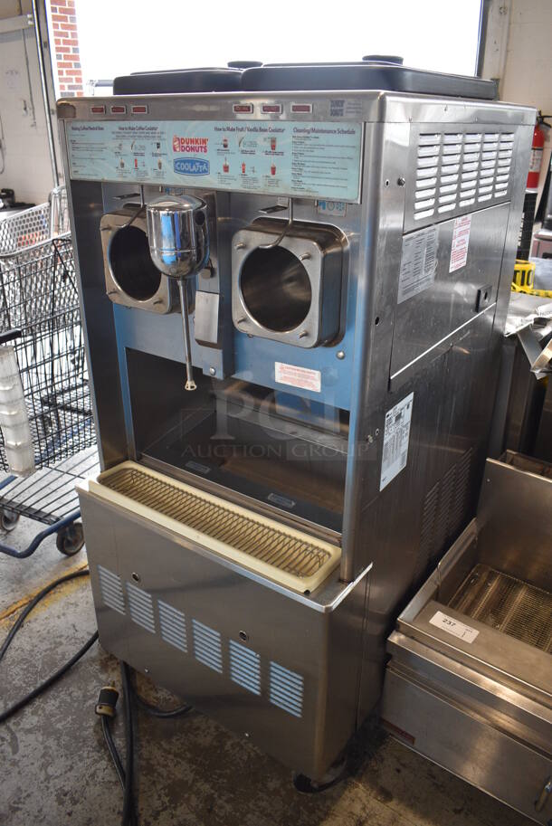 Taylor Model 342D-27 Stainless Steel Commercial Floor Style Air Cooled 2 Flavor Frozen Beverage Machine w/ Drink Mixer Attachment on Commercial Casters. Missing Pieces. 208-230 Volts, 1 Phase. 26x34x60 - Image 3 of 9