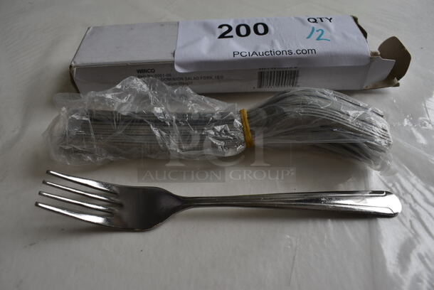 12 BRAND NEW IN BOX! Winco 0001-06 Stainless Steel Dominion Salad Forks. 6