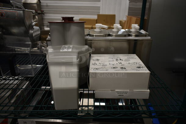 BRAND NEW SCRATCH AND DENT! Robot Coupe Gray Poly Continuous Feed Head w/ R2 Dicing Blade and R2DICE Dicing Grid Blade.