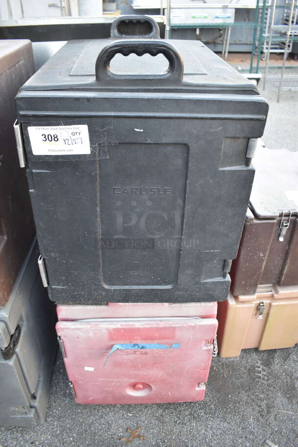 2 Poly Food Carrying Catering Case; Carlisle 300MPC Black and Cambro 300MPC Red. 17x24x23. 2 Times Your Bid!