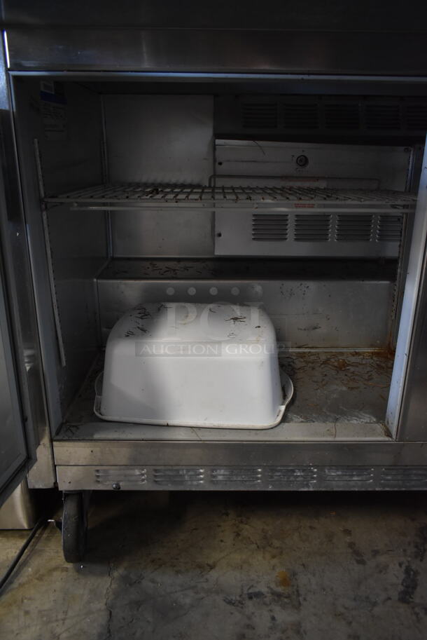 Beverage Air SUR60-16C Stainless Steel Commercial Sandwich Salad Prep Table Bain Marie Mega Top on Commercial Casters. 115 Volts, 1 Phase. Tested and Powers On But Does Not Get Cold - Image 6 of 8