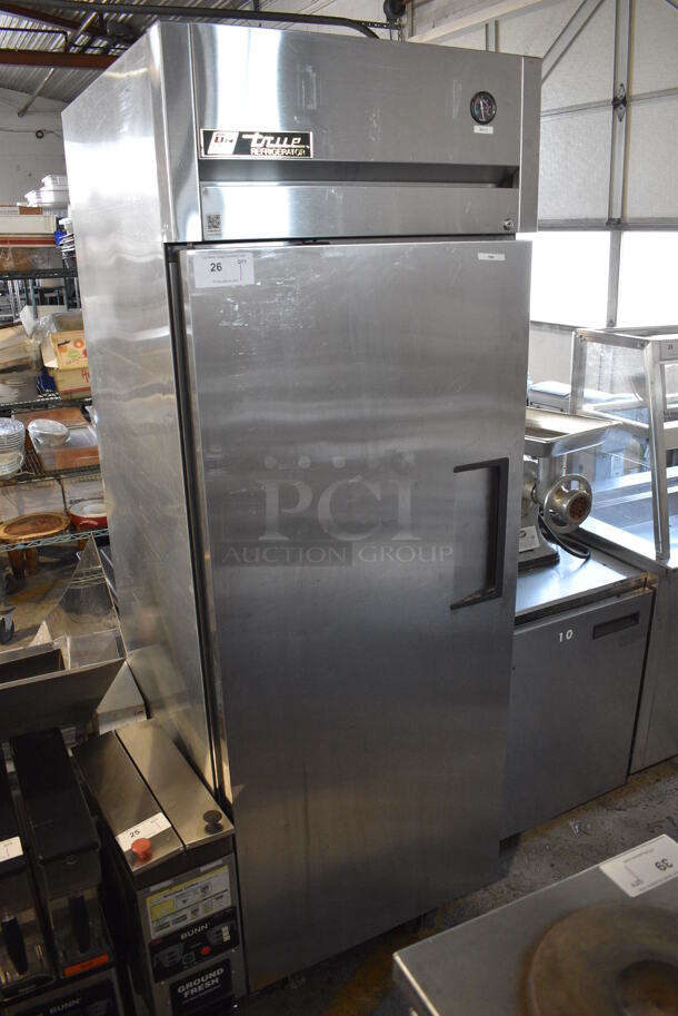 2013 True TG1R-1S ENERGY STAR Stainless Steel Commercial Single Door Reach In Cooler w/ Poly Coated Racks on Commercial Casters. 115 Volts, 1 Phase. 29x35x83. Tested and Working! - Image 2 of 5