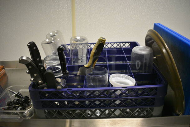 Stainless Steel Commercial Wall Mount Shelf w/ Contents Including Dish Caddies, Utensils, Bucket and Cutting Boards. 84x22x21. BUYER MUST REMOVE. (kitchen) - Image 4 of 6