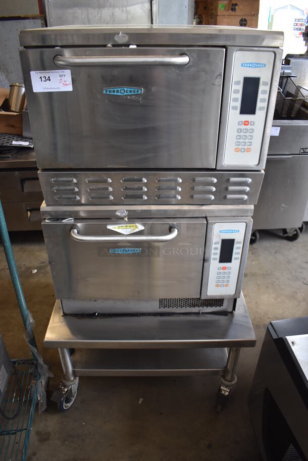 2 2013 Turbochef NGC Stainless Steel Commercial Electric Powered Rapid Cook Ovens w/ Stainless Steel Equipment Stand on Commercial Casters. 208/240 Volts, 1 Phase. 2 Times Your Bid!