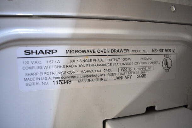 Sharp KB-6015KS Stainless Steel Commercial Microwave Oven Drawer. 120 Volts, 1 Phase.  - Image 5 of 5