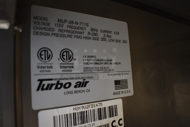 Turbo Air Model MUF-28-N-711S Stainless Steel Commercial Single Door Under Counter Freezer w/ Poly Clear Sneeze Guard. 115 Volts, 1 Phase. 27.5x30x63. Tested and Working! - Image 5 of 5