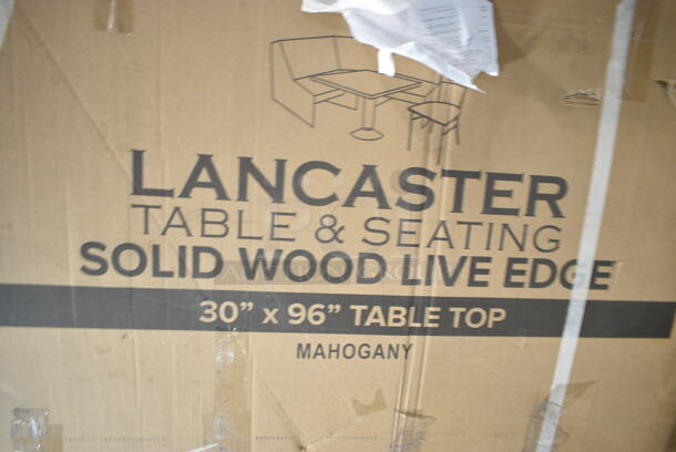 2 BRAND NEW SCRATCH AND DENT! Lancaster Table & Seating 3493096ANTMA Industrial 30" x 96" Solid Wood Live Edge Table Top with Mahogany Finish. 2 Times Your Bid! - Image 2 of 3