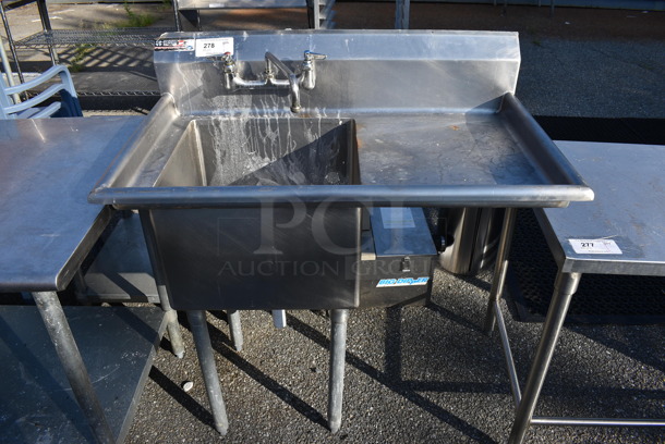 Stainless Steel Commercial Single Bay Sink w/ Faucet, Handles and Right Side Drain Board. 40x24x43. Bay 18x18x12. Drain Board 17x21x1