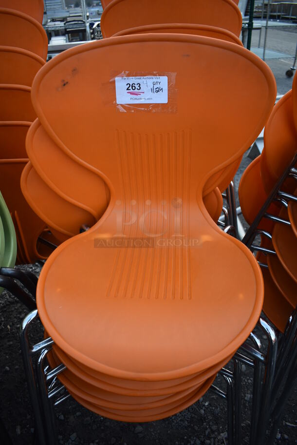 4 Dining Chairs w/ Orange Seat on Metal Legs. 20x20x32. 4 Times Your Bid! - Image 4 of 4