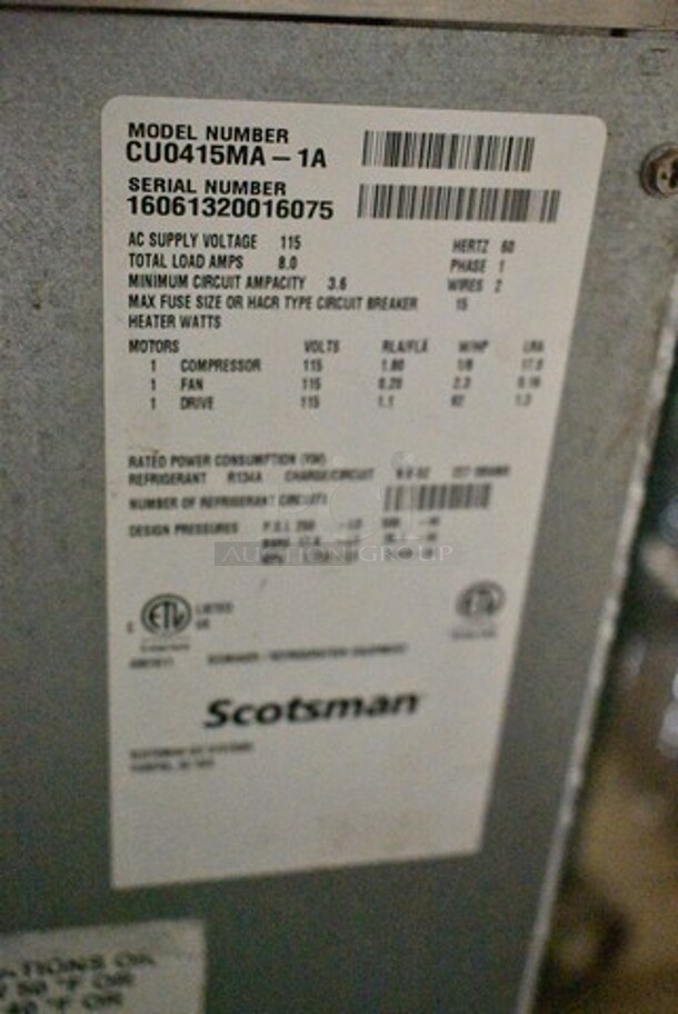 2016 Scotsman CU0415MA-1A Stainless Steel Undercounter Medium Cube Ice Machine - 58 lb. 115 Volts, 1 Phase.  - Image 5 of 5