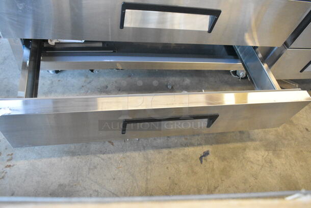 BRAND NEW SCRATCH AND DENT! 2023 Avantco 178CBE84HC Stainless Steel Commercial 4 Drawer Refrigerated Chef Base on Commercial Casters. 115 Volts, 1 Phase. Tested and Working! - Image 7 of 10