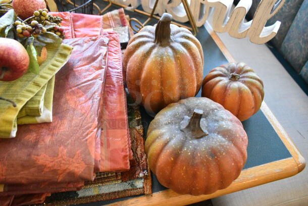 Wall Mount Table w/ Contents Including Fall Decor. BUYER MUST REMOVE: Bring Tools and Manpower Needed To Remove This Item. (booth room)  - Image 6 of 10
