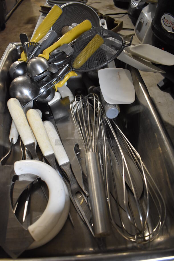 ALL ONE MONEY! Lot of Various Utensils 
Including Dishers in Stainless Steel Full Size Drop In Bin.  - Image 4 of 4